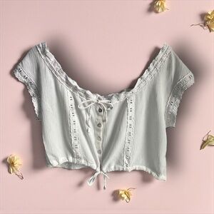Angel Kiss White Lace Trim Crop Top Blouse Size Small